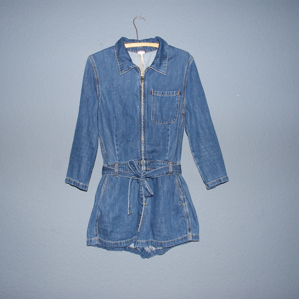 FREE PEOPLE Denim Green River One-Piece Romper D3 - Picture 5 of 8
